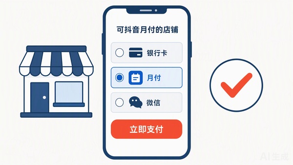 可抖音月付的店铺怎么找，确认订单页付款方式一栏显示月付